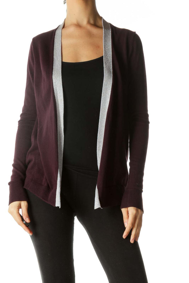 Purple Metallic Detail Open Cardigan