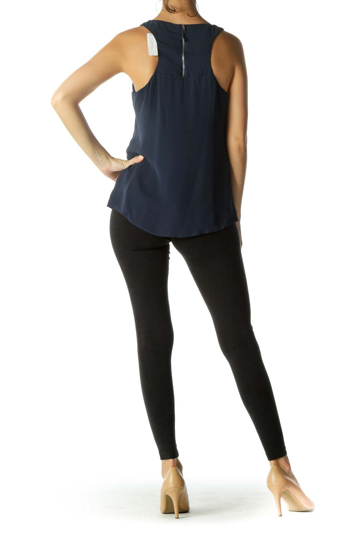 Blue V-Neck Zippered Flared Tank Top