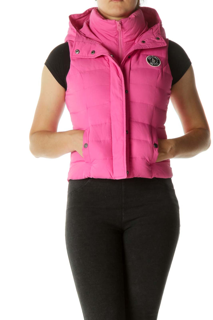 Pink Padded Hooded Pocketed Down Vest