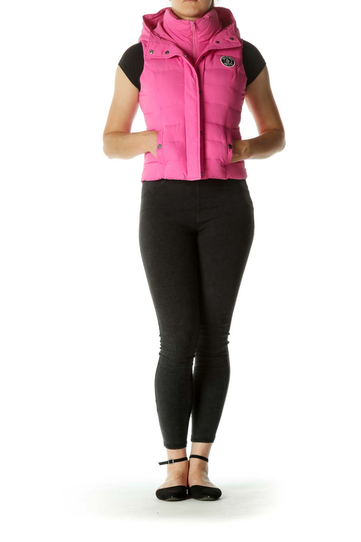 Pink Padded Hooded Pocketed Down Vest