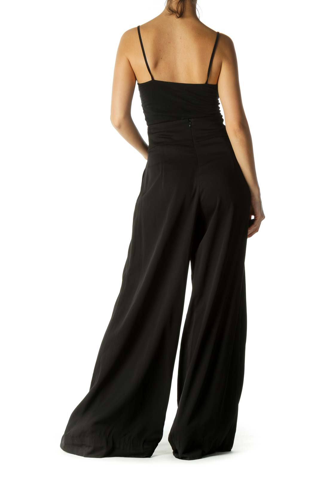 Black Cinched Waist Pleated Wide-Leg Draped Pants