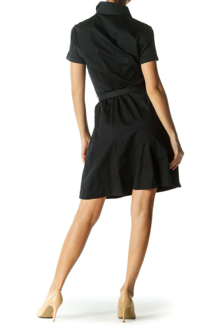 Black Button-Down Belted Day Dress