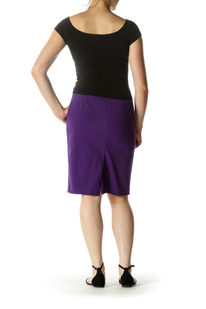 Purple Cinched Waist Zippered Slit Pencil Skirt