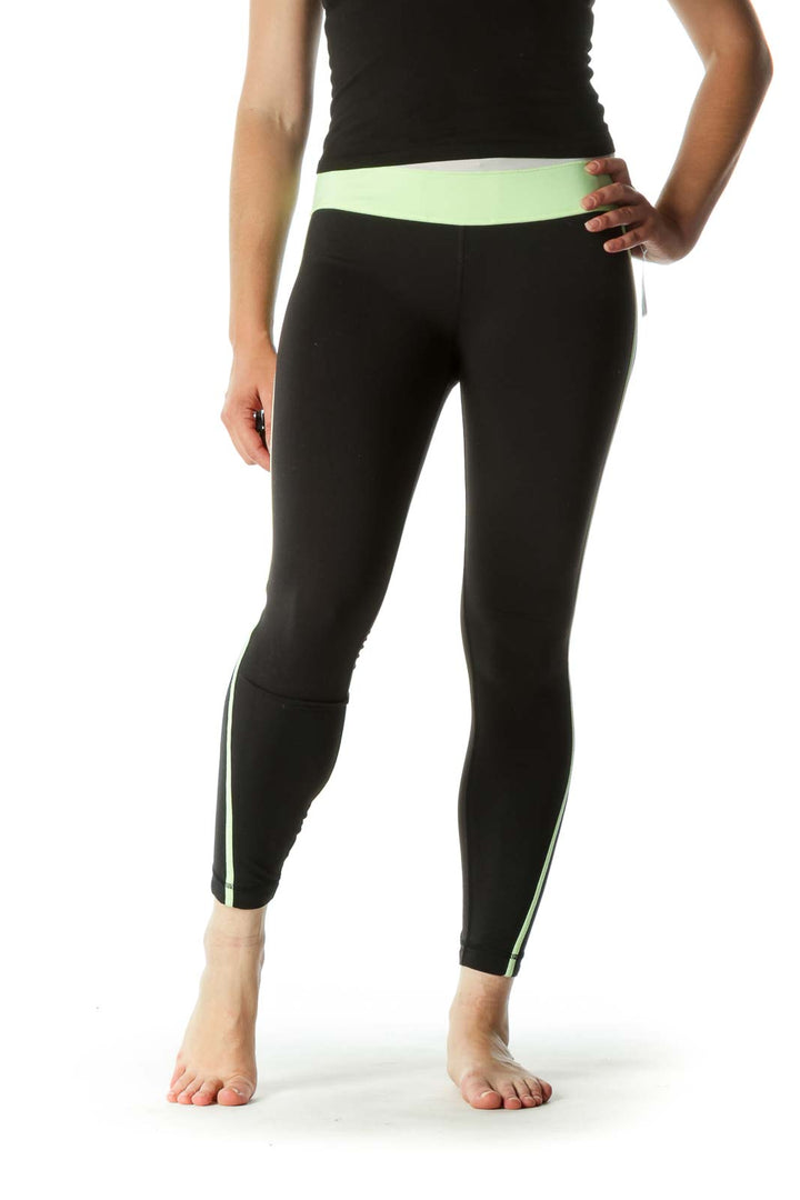 Gray Green Black Leg Details Stretch Active Pants