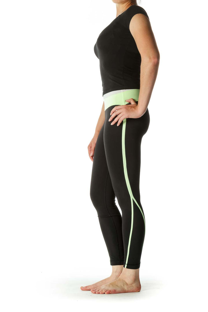 Gray Green Black Leg Details Stretch Active Pants