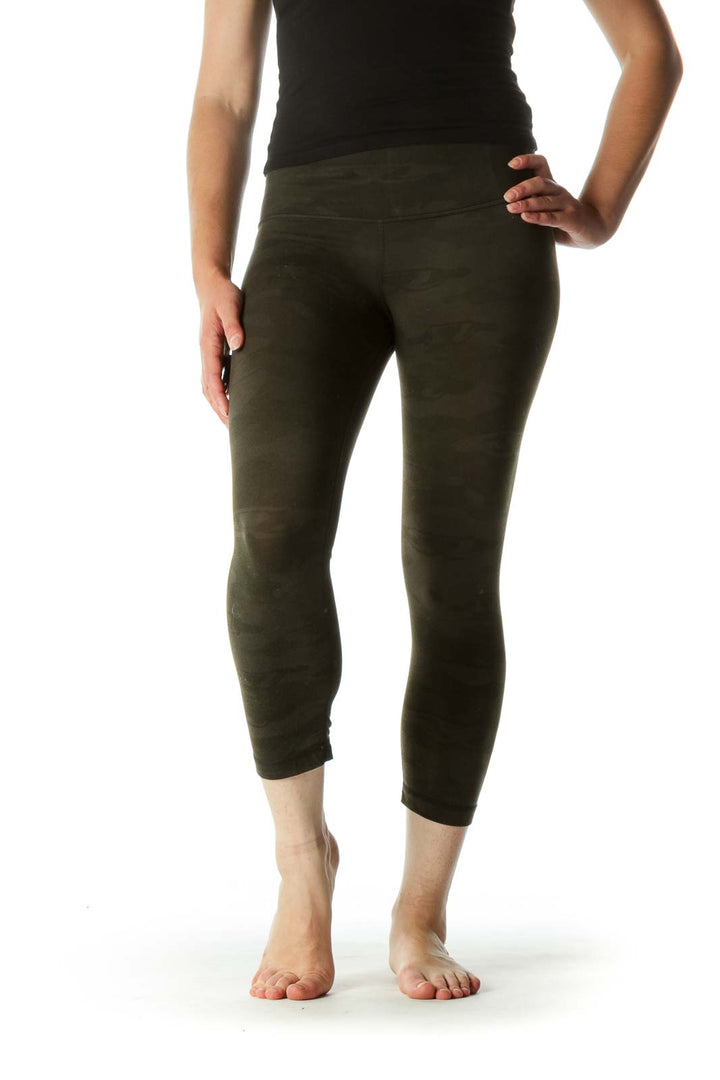 Green Camouflage Print Stretch Active Stretch Pants