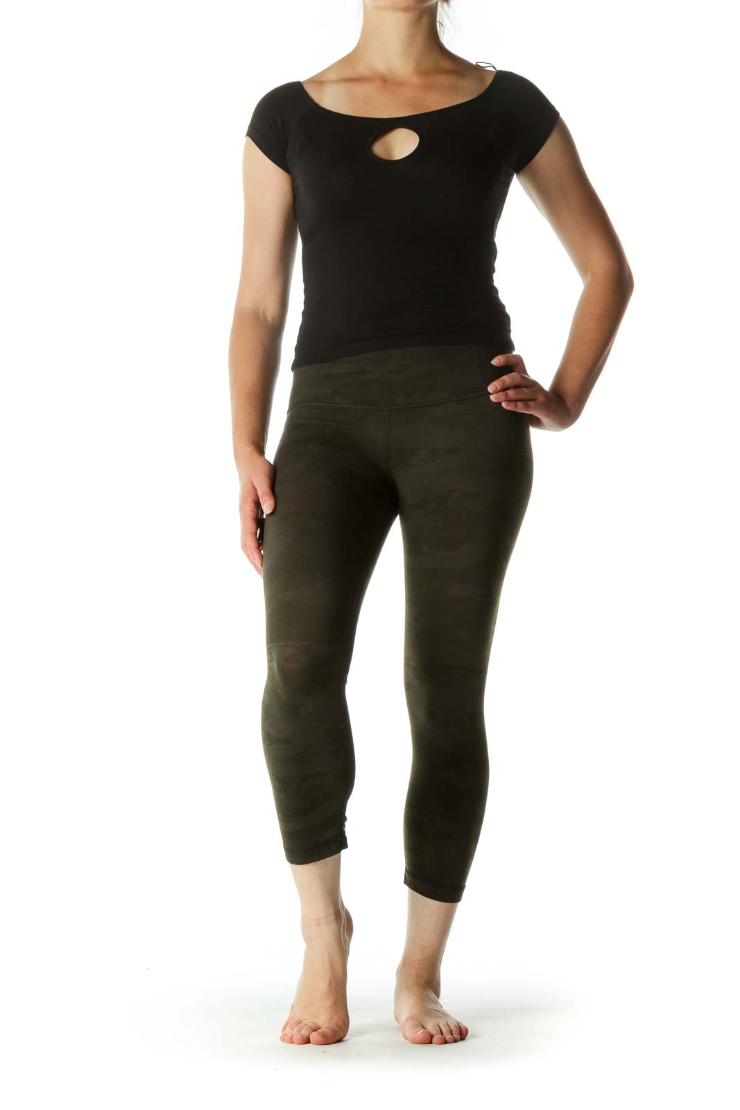 Green Camouflage Print Stretch Active Stretch Pants