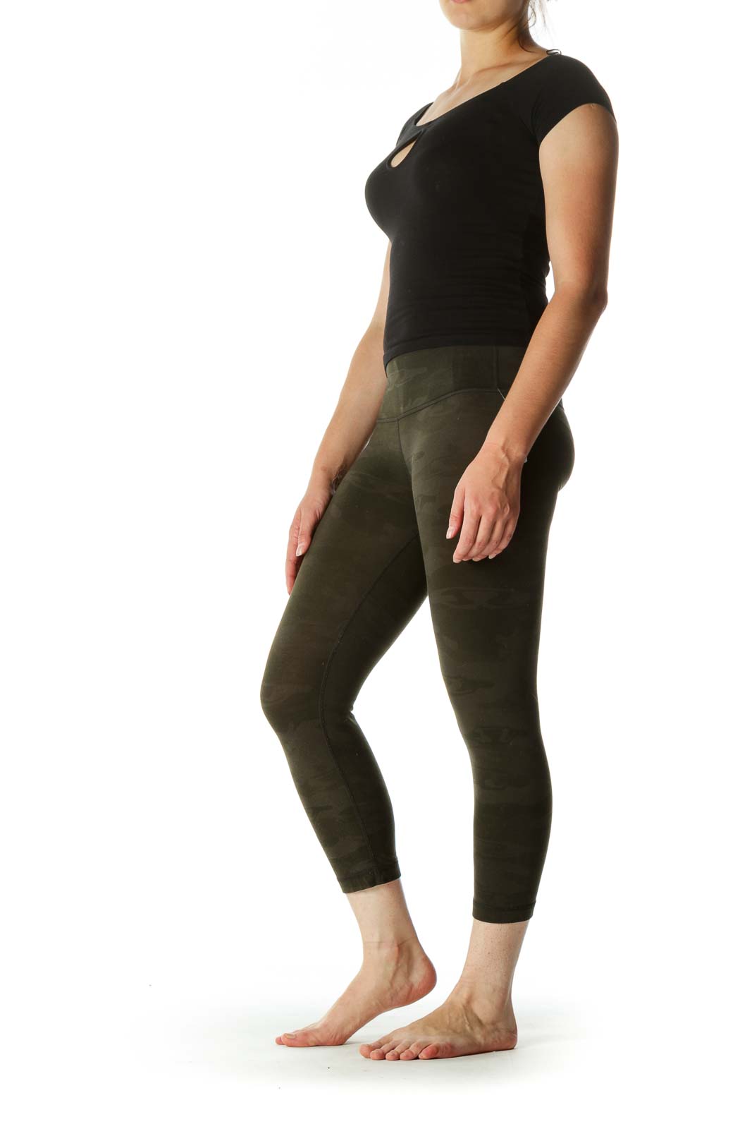 Green Camouflage Print Stretch Active Stretch Pants