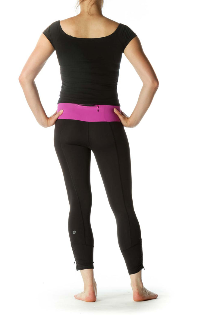 Purple Black Scrunch and Zippers Detail Inside Pockets Active Pants