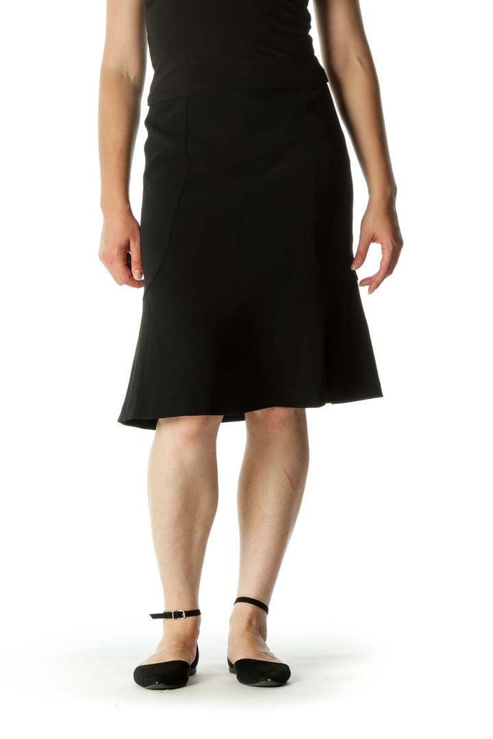 Black Flared Cinched Waist Skirt