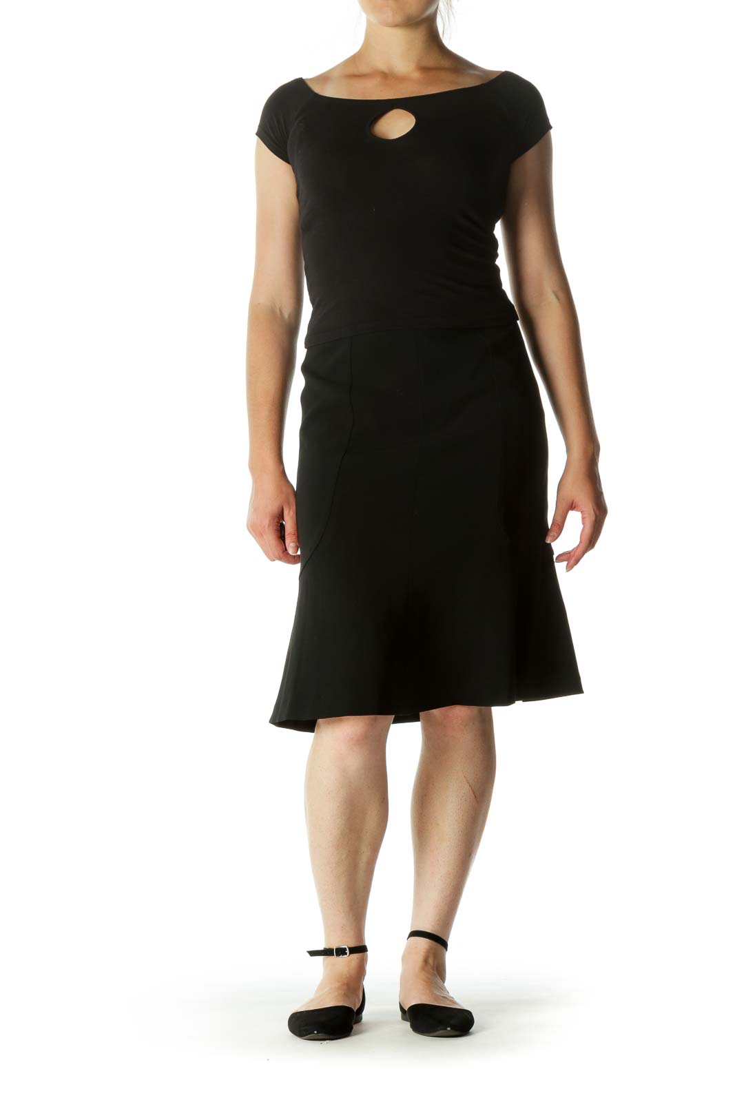 Black Flared Cinched Waist Skirt