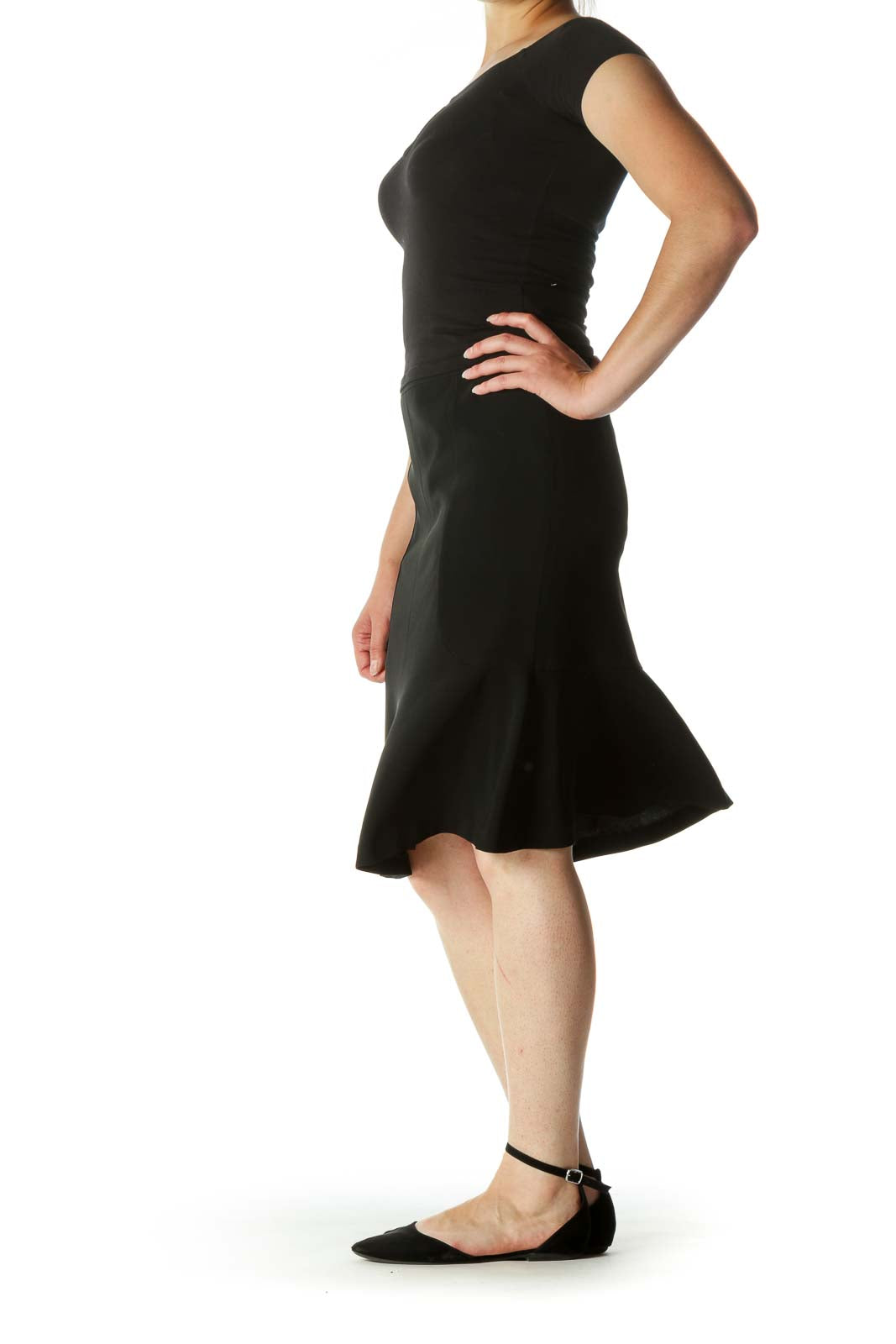 Black Flared Cinched Waist Skirt