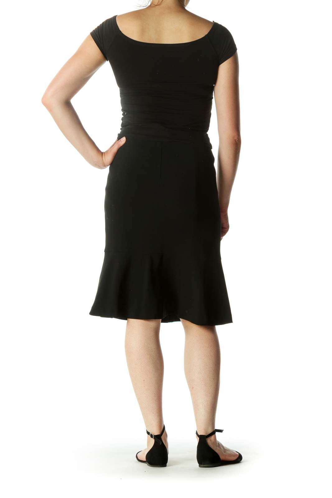 Black Flared Cinched Waist Skirt