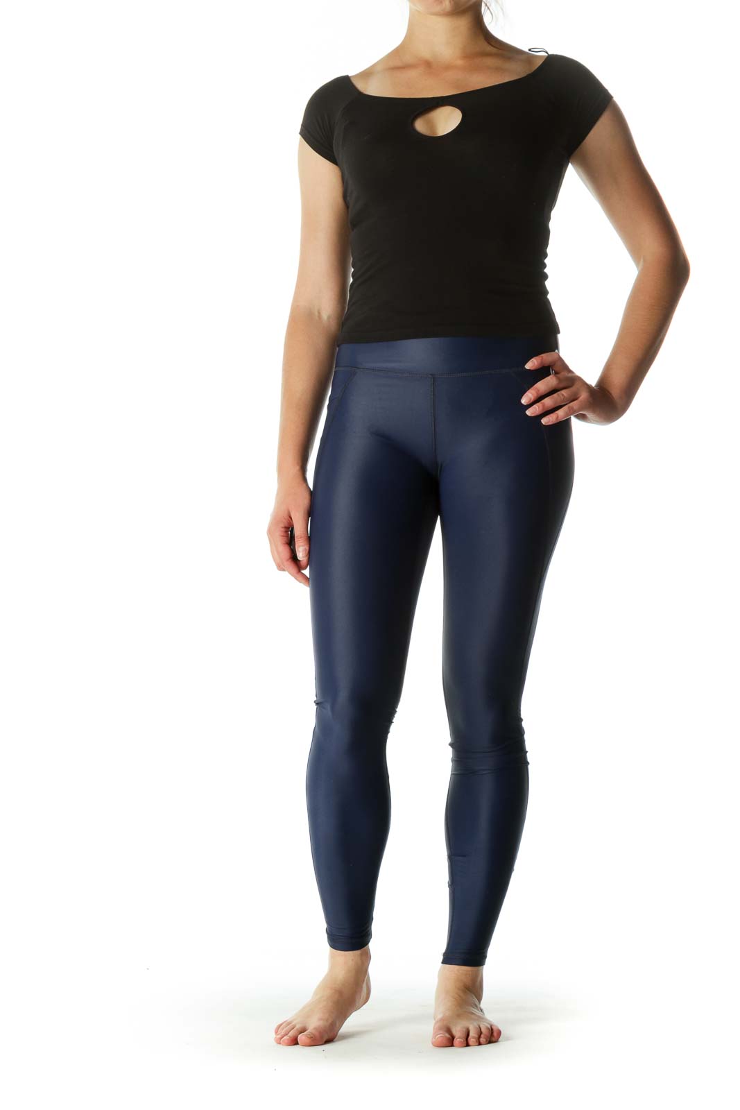 Blue Leg Upper Pockets Stretch Active Pants