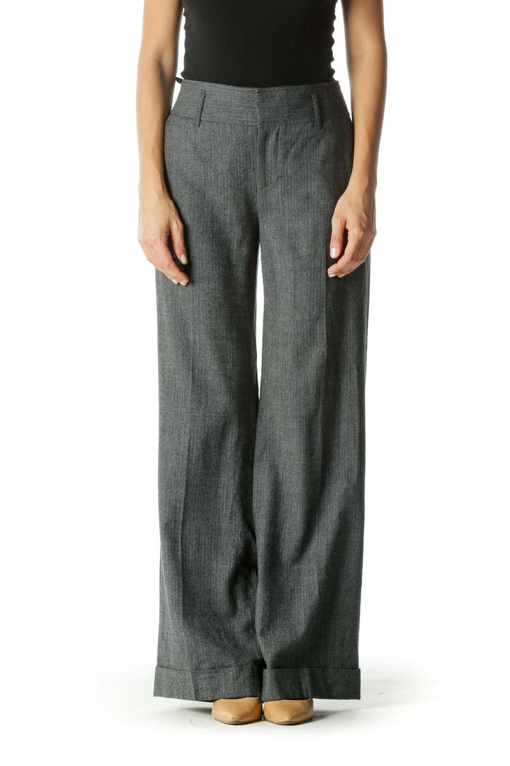 Gray Wool Blend Pocketed Textured Pants