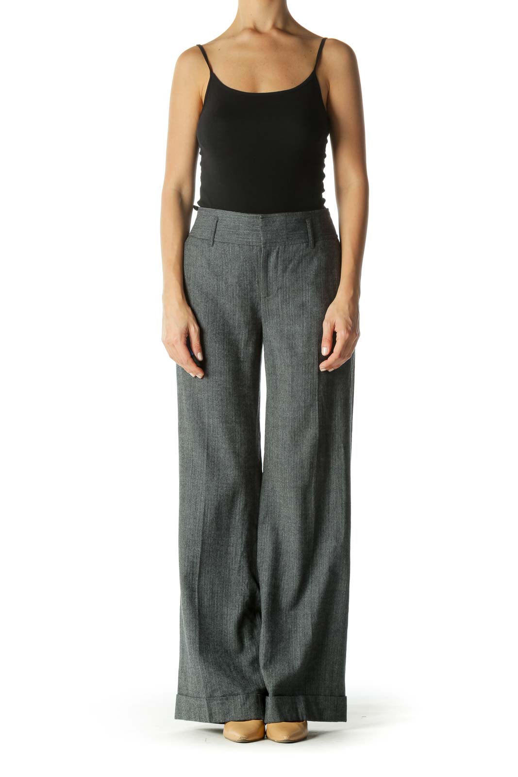 Gray Wool Blend Pocketed Textured Pants