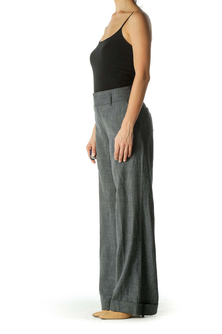 Gray Wool Blend Pocketed Textured Pants