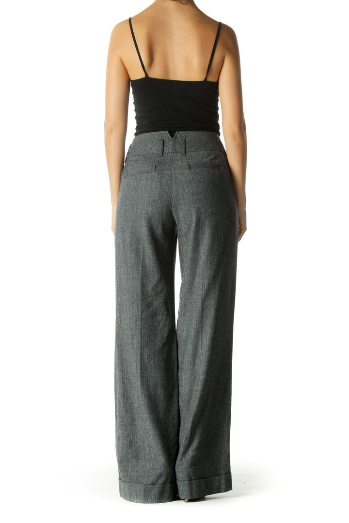 Gray Wool Blend Pocketed Textured Pants