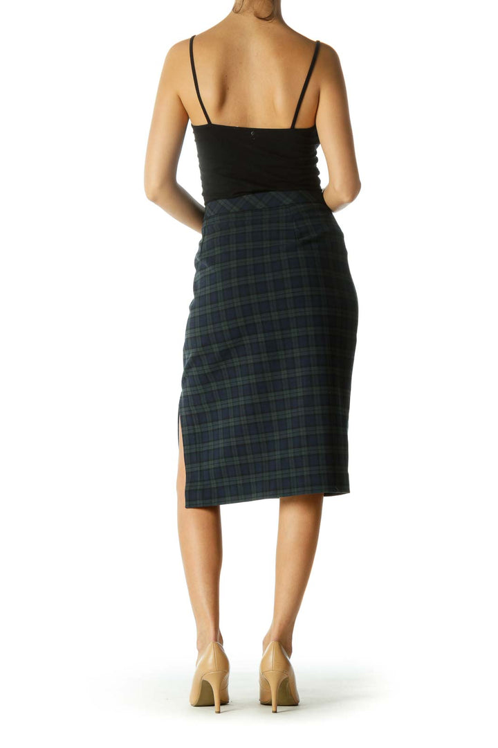 Green & Navy Zippered Slitted Pencil Skirt