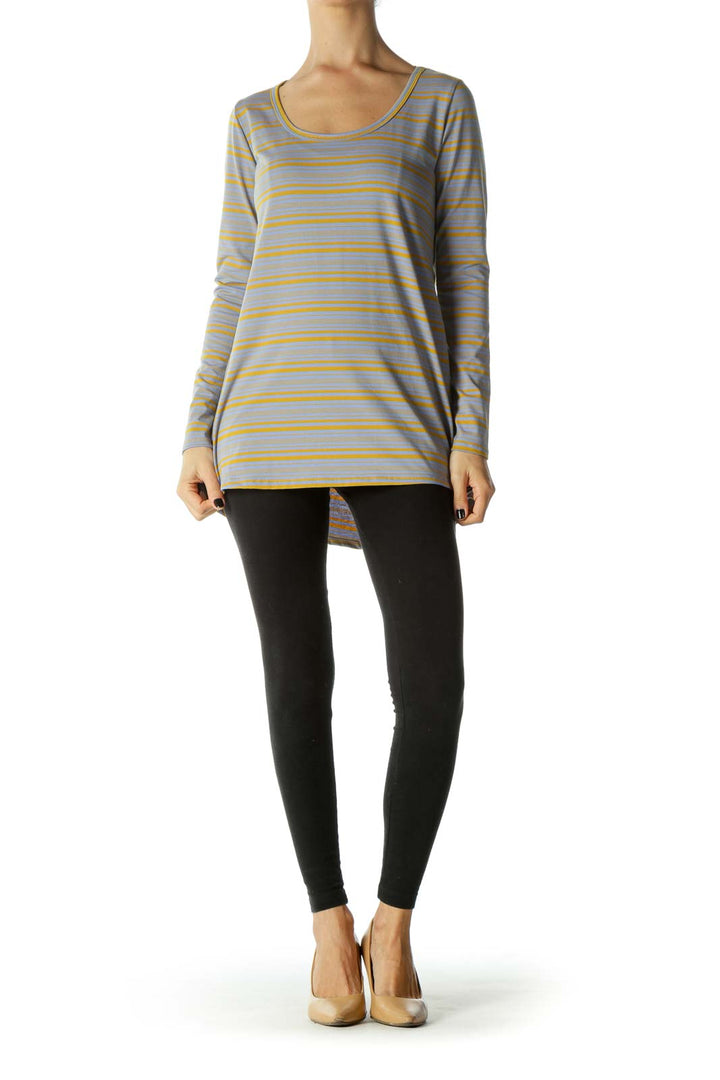 Blue & Yellow Asymmetric Long Sleeve T-Shirt