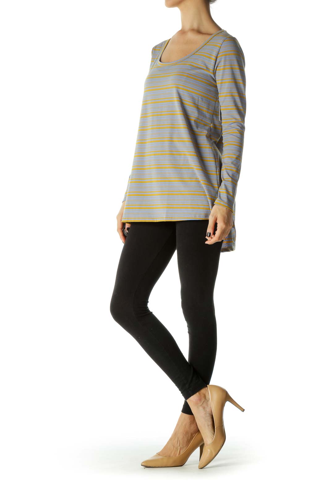 Blue & Yellow Asymmetric Long Sleeve T-Shirt