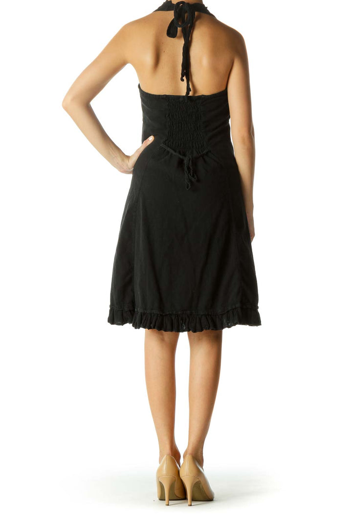 Black Embroidered Halter Dress