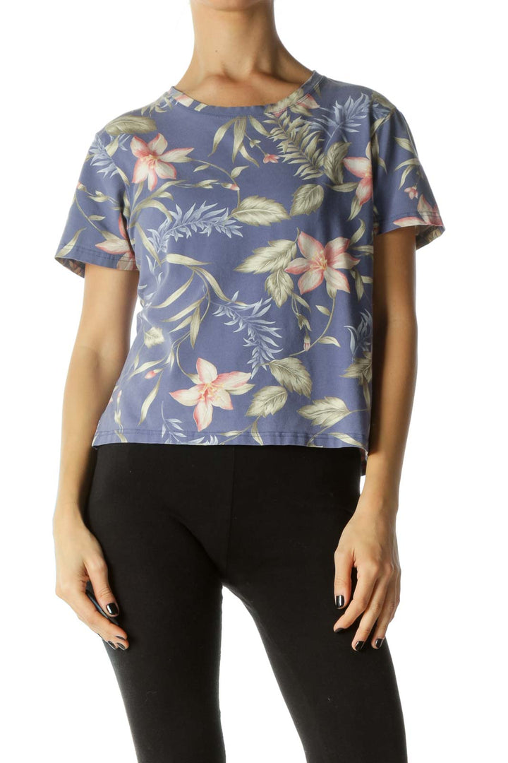 Multicolor Round Neck Floral-Print T-Shirt