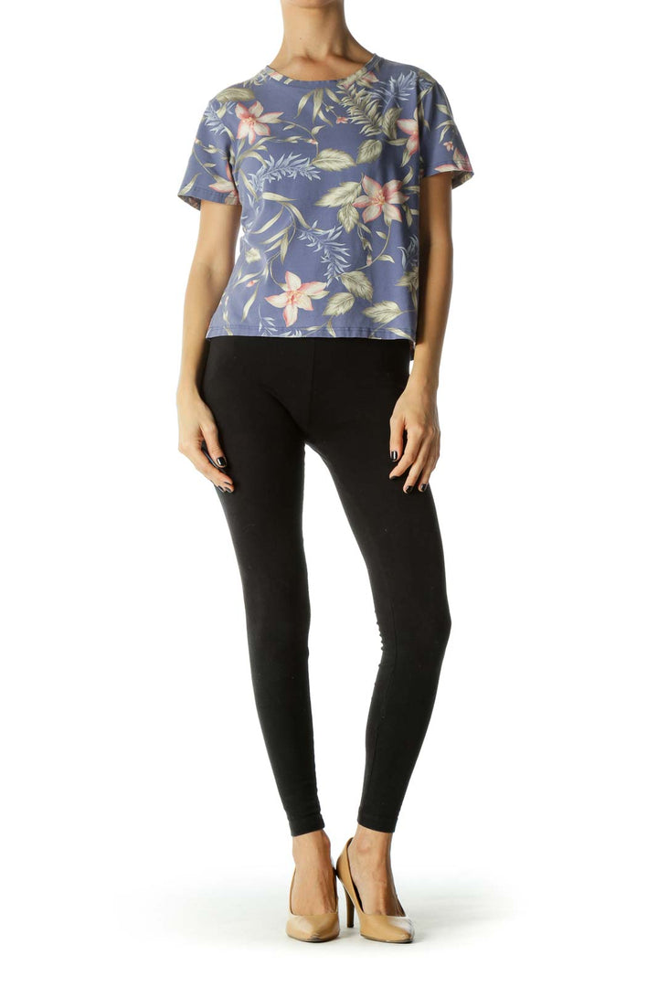 Multicolor Round Neck Floral-Print T-Shirt