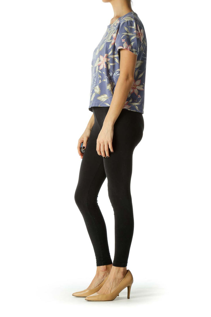 Multicolor Round Neck Floral-Print T-Shirt