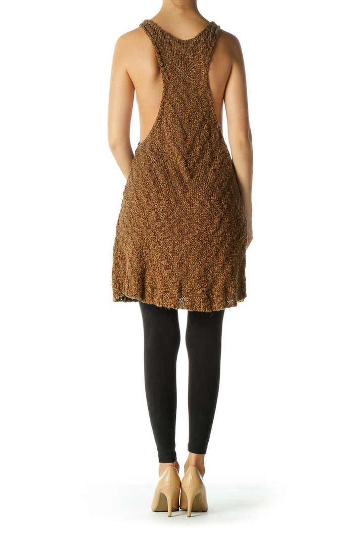 Back view of Free People brown textured knit sleeveless tunic showing high-low hem