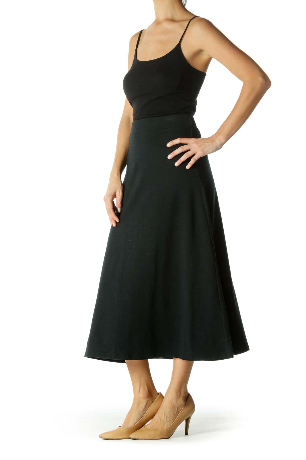 Blue Elastic Waist Band A-Line Mid-Length A-Line Skirt