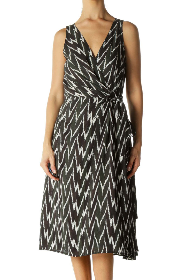 Black&Green Patterned Wrap Dress