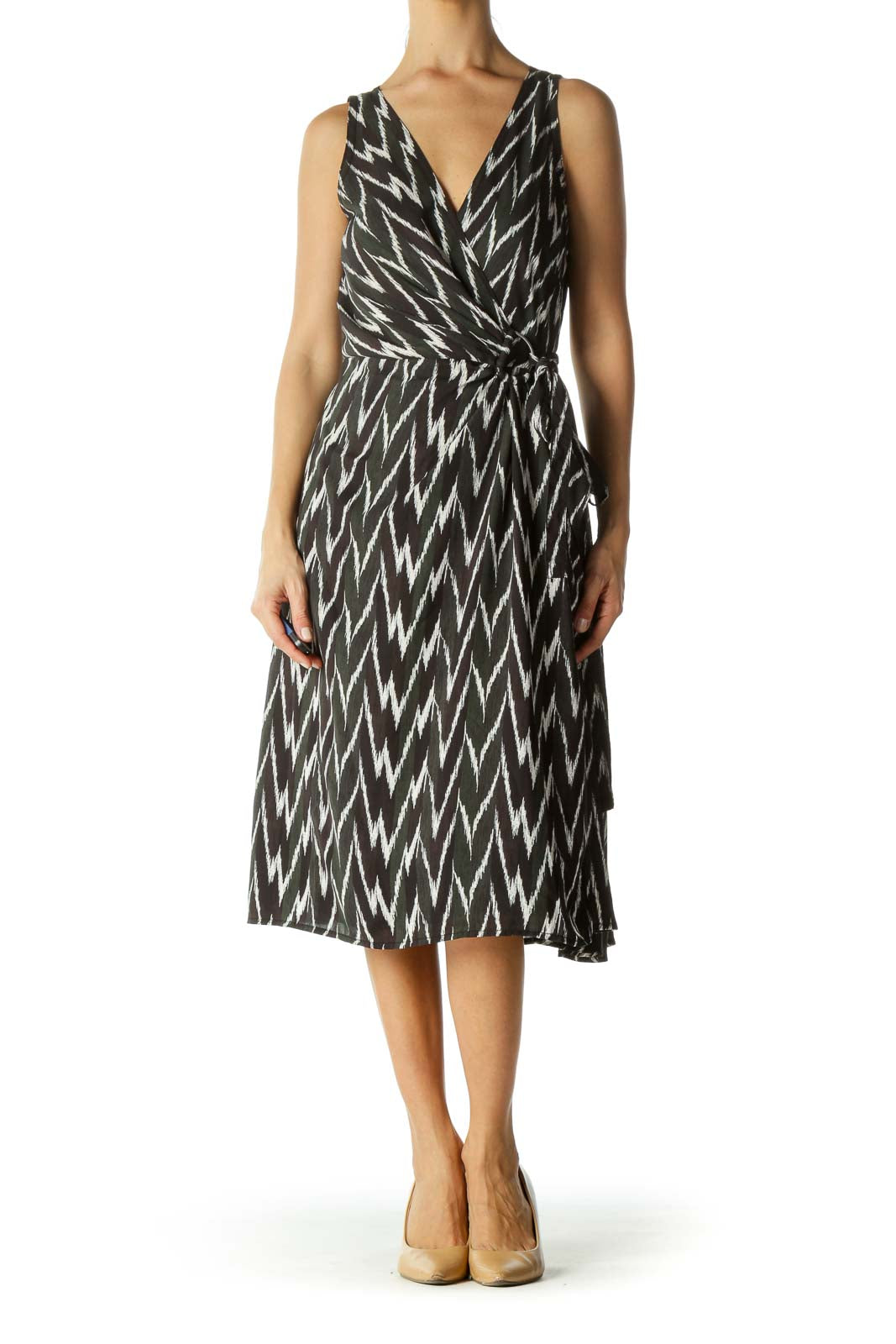 Black&Green Patterned Wrap Dress