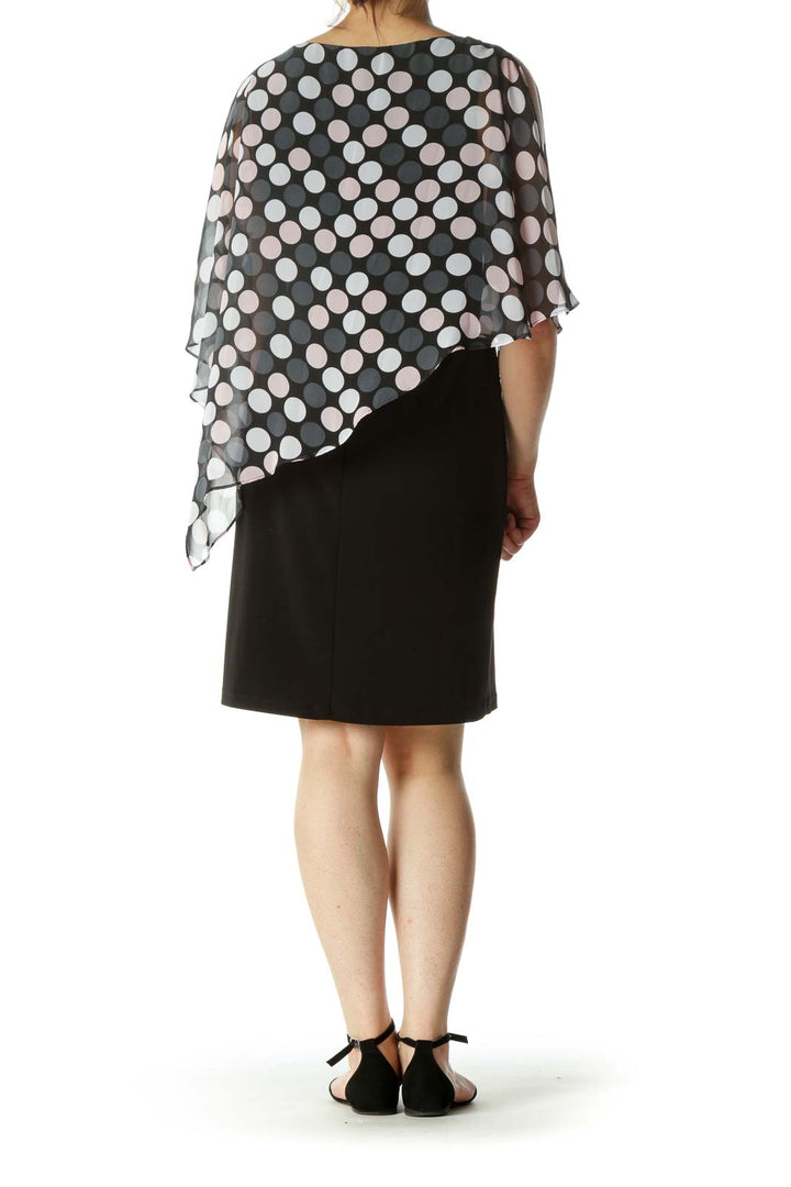 Black And Pink Polka Dots Cape Shirt Dress