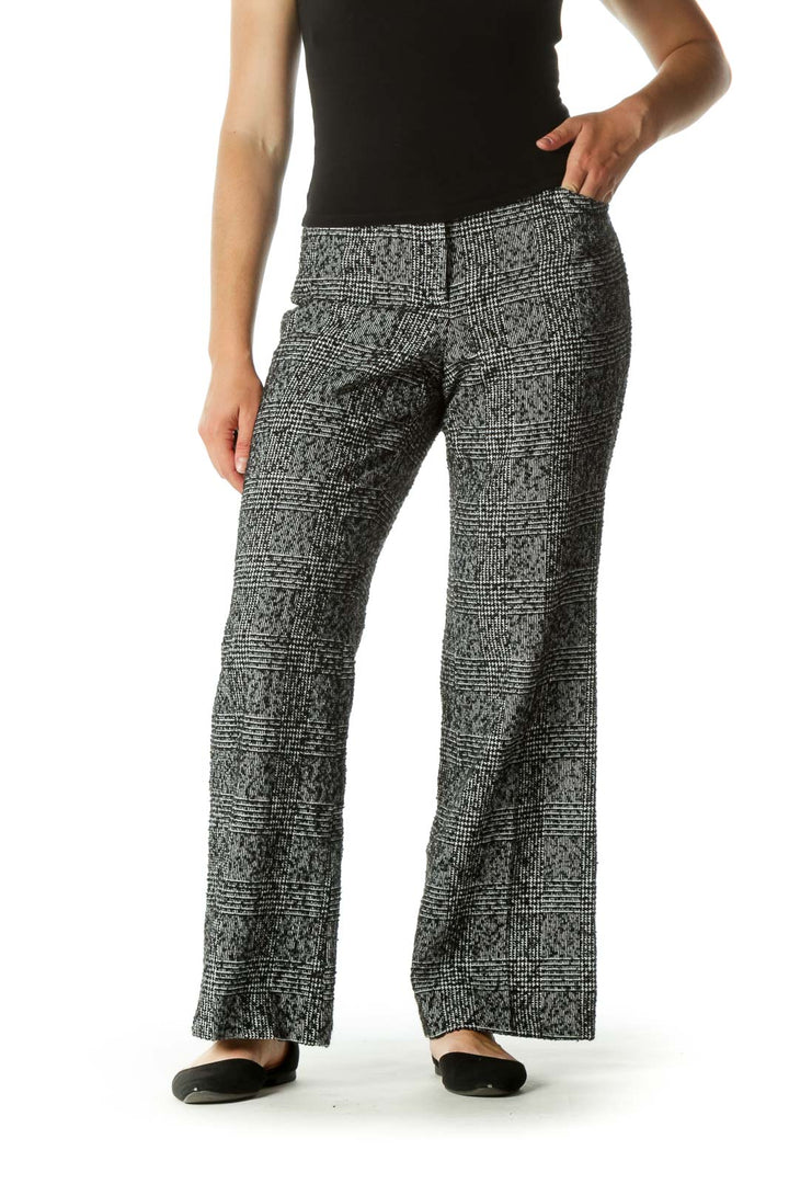 Black White Wool Blend Textured Pattern Pants