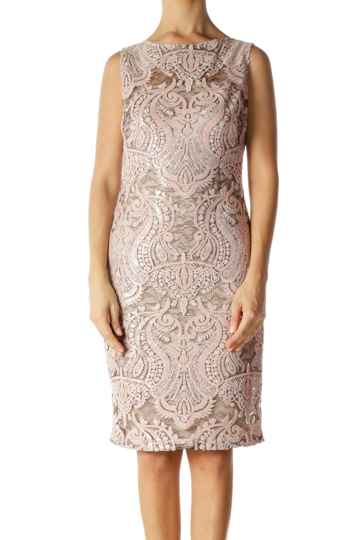 PInk Hand Beaded and Sequined MIdi Dress