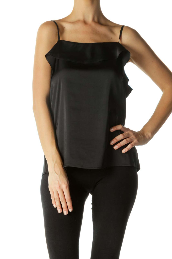 Black Open-Shoulder Ruffled Top