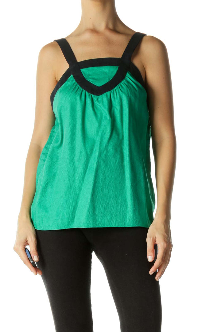 Green & Navy Contrast Piping Herringbone Tank Top