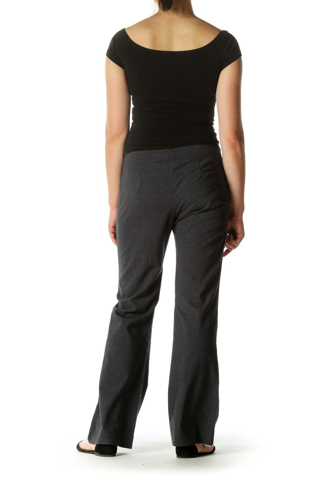 Blue Black Wool Blend Buttoned Straight Leg Pants