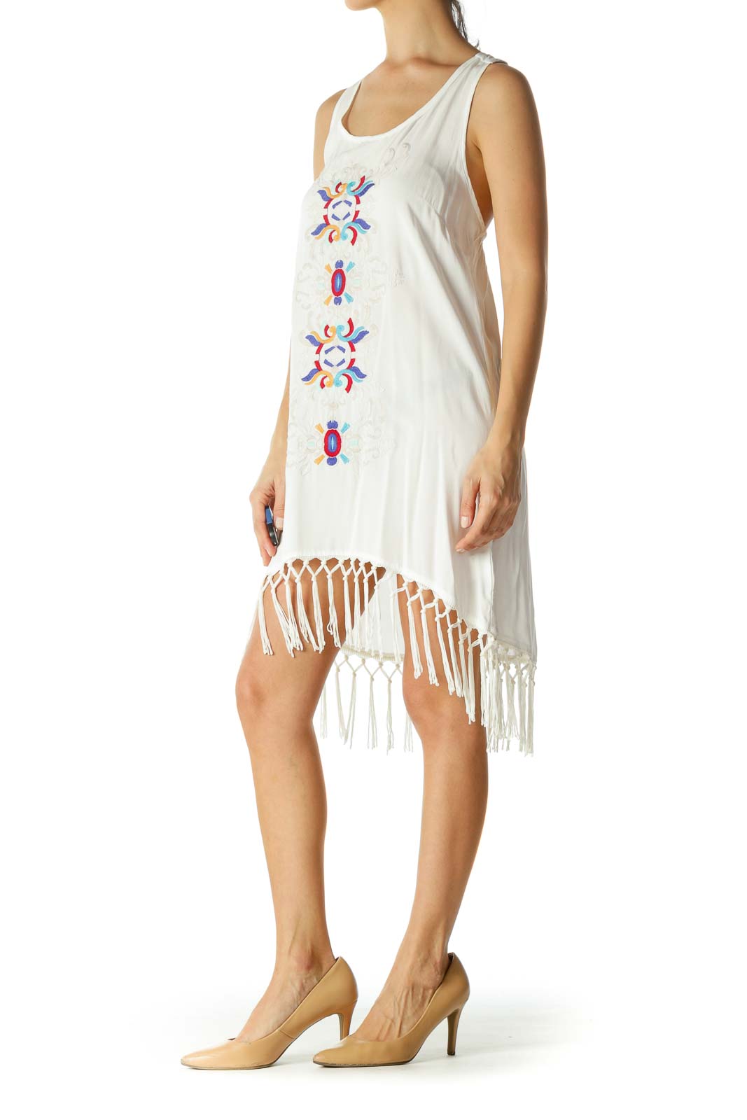 White Color Embroidered & Tassel Dress