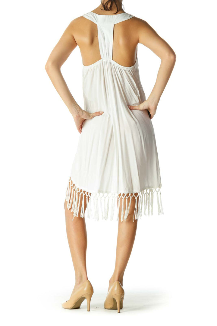 White Color Embroidered & Tassel Dress