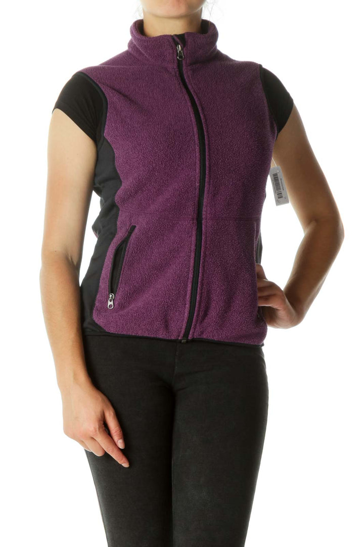 Purple & Black Zippered Fleece Vest