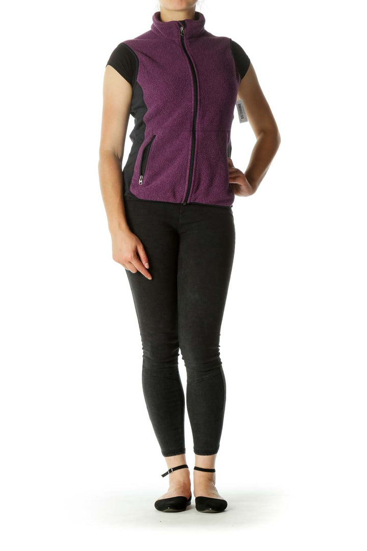 Purple & Black Zippered Fleece Vest