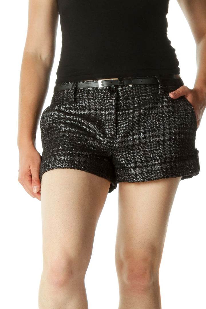 Black & Silver Folded Hem Metallic Short