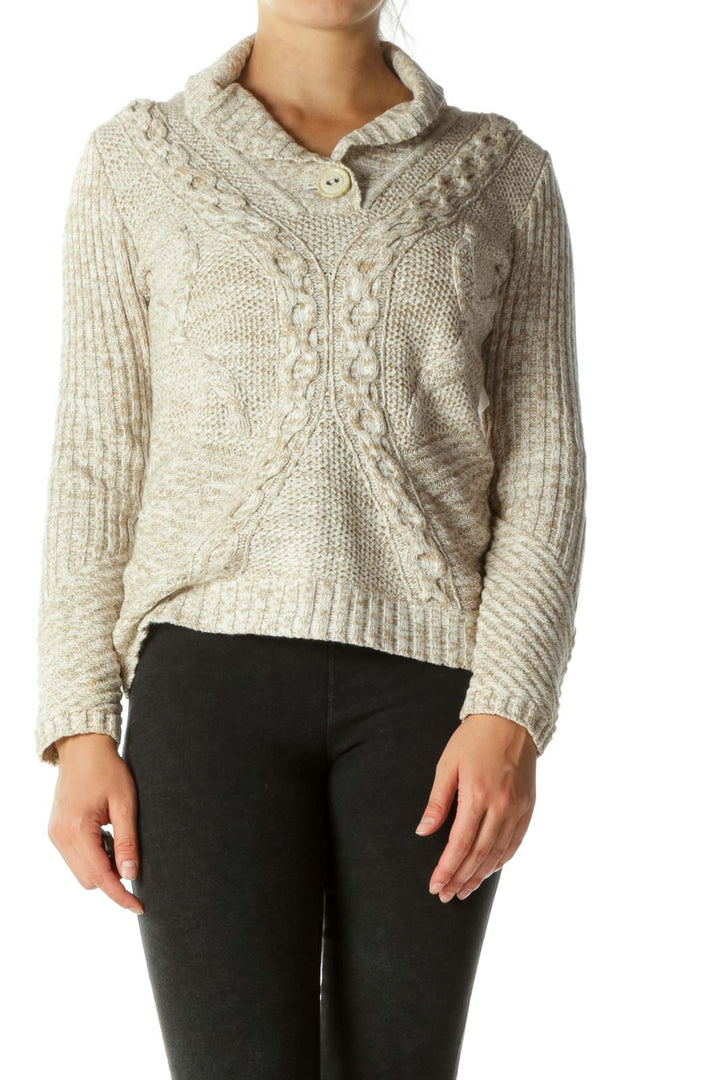 Cream Shawl Collar Cable Knit Top