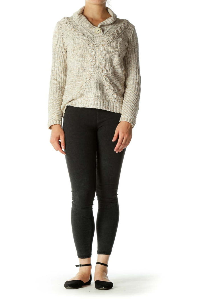 Cream Shawl Collar Cable Knit Top