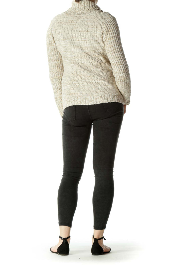 Cream Shawl Collar Cable Knit Top