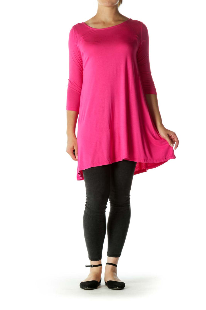 Pink Back Upper Detail 3/4 Sleeve Jersey Top