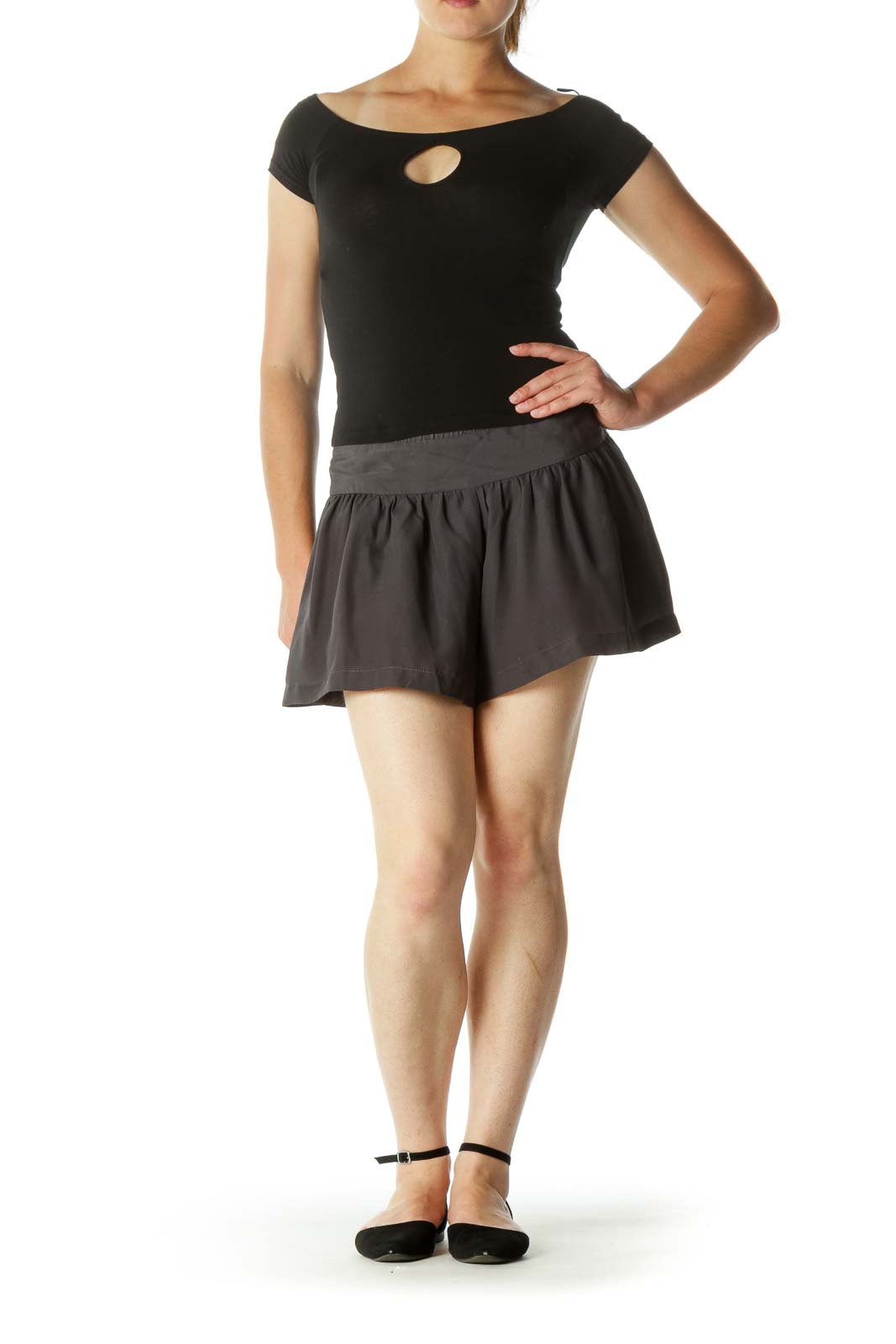 Dark Gray Zippered Pleated Short