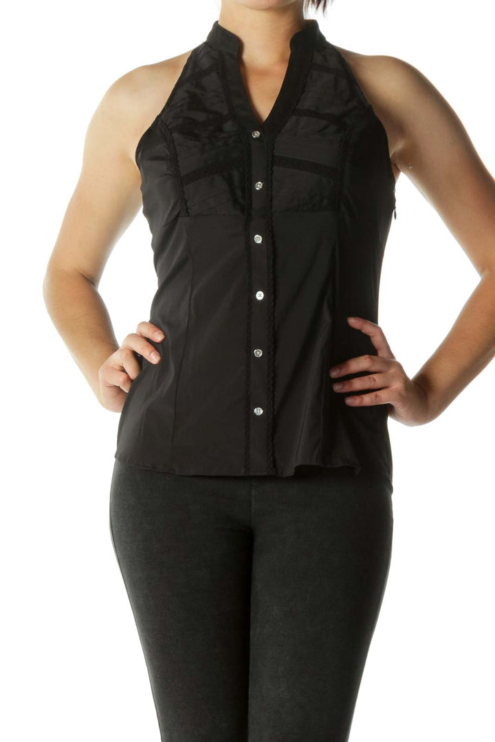 Black Pleated Halter Neck Blouse